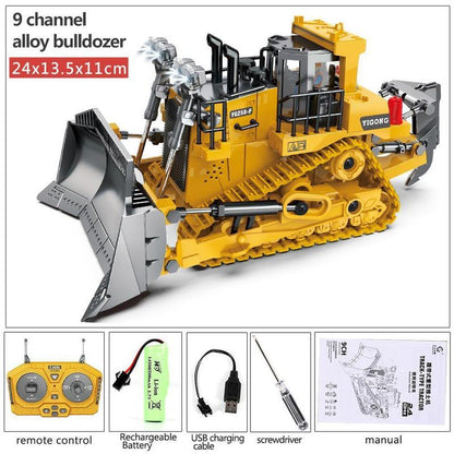 4-Pcs Remote Control Construction Vehicle Set - Metal Excavator, Loader, Dump Truck, Bulldozer