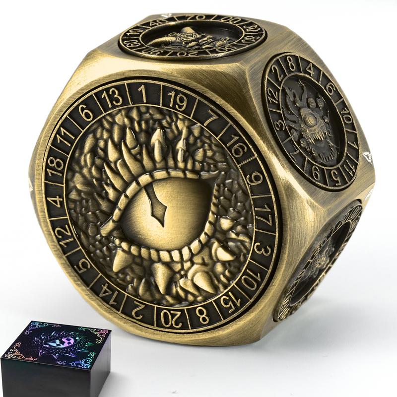 8-in-1 Heavyweight Metal Spinner Dice Set, 60mm Polyhedral Dice with 3D Monster Engravings