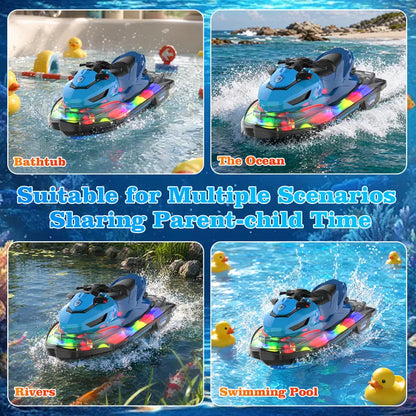 2.4GHz Learning RC Water Scooter Boat - Motorcycle Style with LED Lights and Auto-Pilot