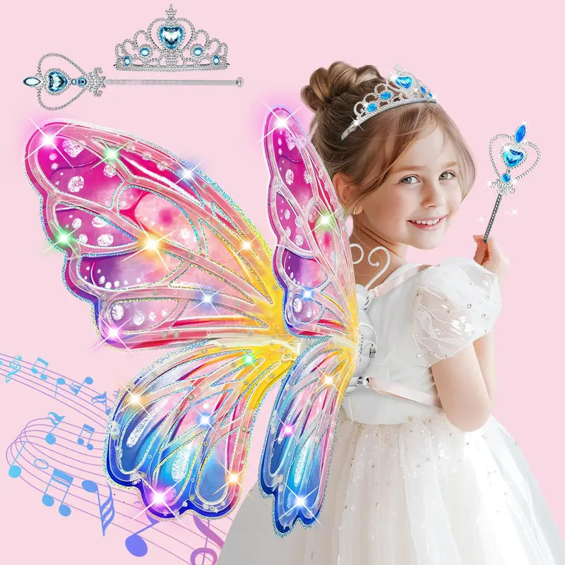 Glowing Fairy Wings for Girls Pretend Play Dress-up, Butterfly Wings for Kids Ages 3+