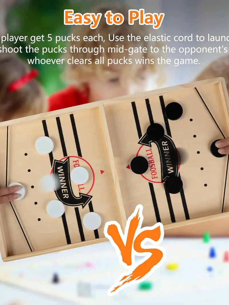 Fast Sling Puck Game - Fast-Paced Wooden Board Game for Family and Friends