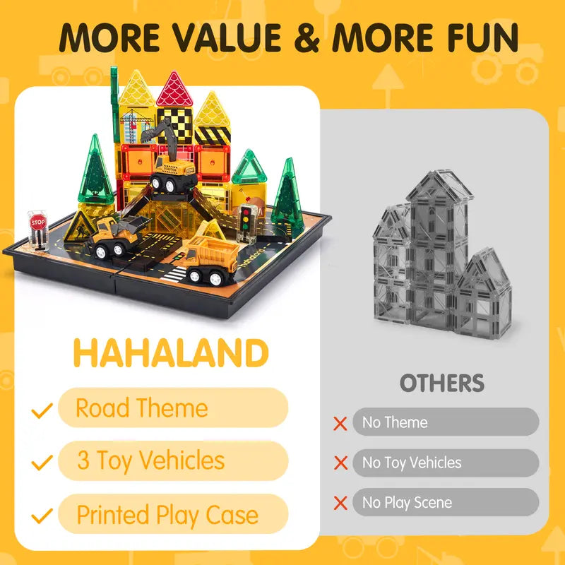 38 PCS Magnetic Tiles Road Toppers Set with Cars for Kids Ages 3-7, STEM Building Toys