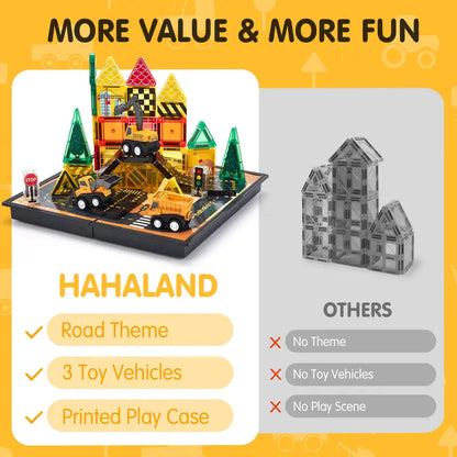 38 PCS Magnetic Tiles Road Toppers Set with Cars for Kids Ages 3-7, STEM Building Toys