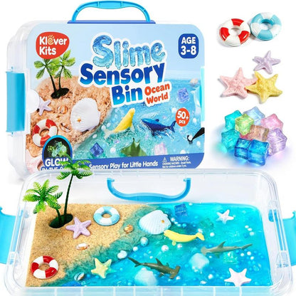 Construction Sensory Bin for Toddlers with Glow in The Dark Stones, Sandbox with Lid Castle Building Kit