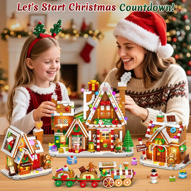 Advent Calendar 2026 Gingerbread House Mini Building Set with Lights, 24 Days Christmas Countdown Gift Factory Building Kit