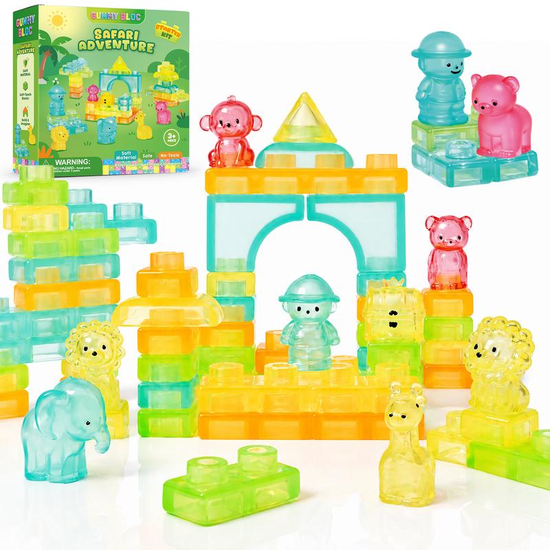 Gummy Building Blocks - Squishy Multi-color Stacking Sensory Toy for Early Learning and STEM
