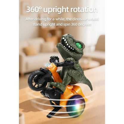 Interactive Electric Dinosaur Tricycle Stunt Toy with Music and Colorful Rotating Lights