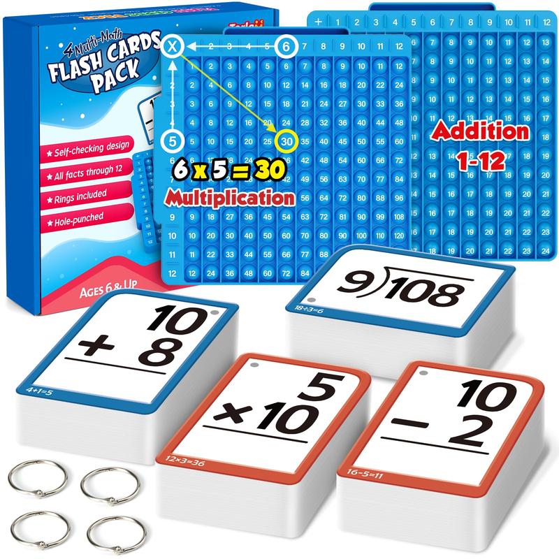 Press-to-Play Board Fidget Set with Laminated Math Flash Cards for Grades 1-6