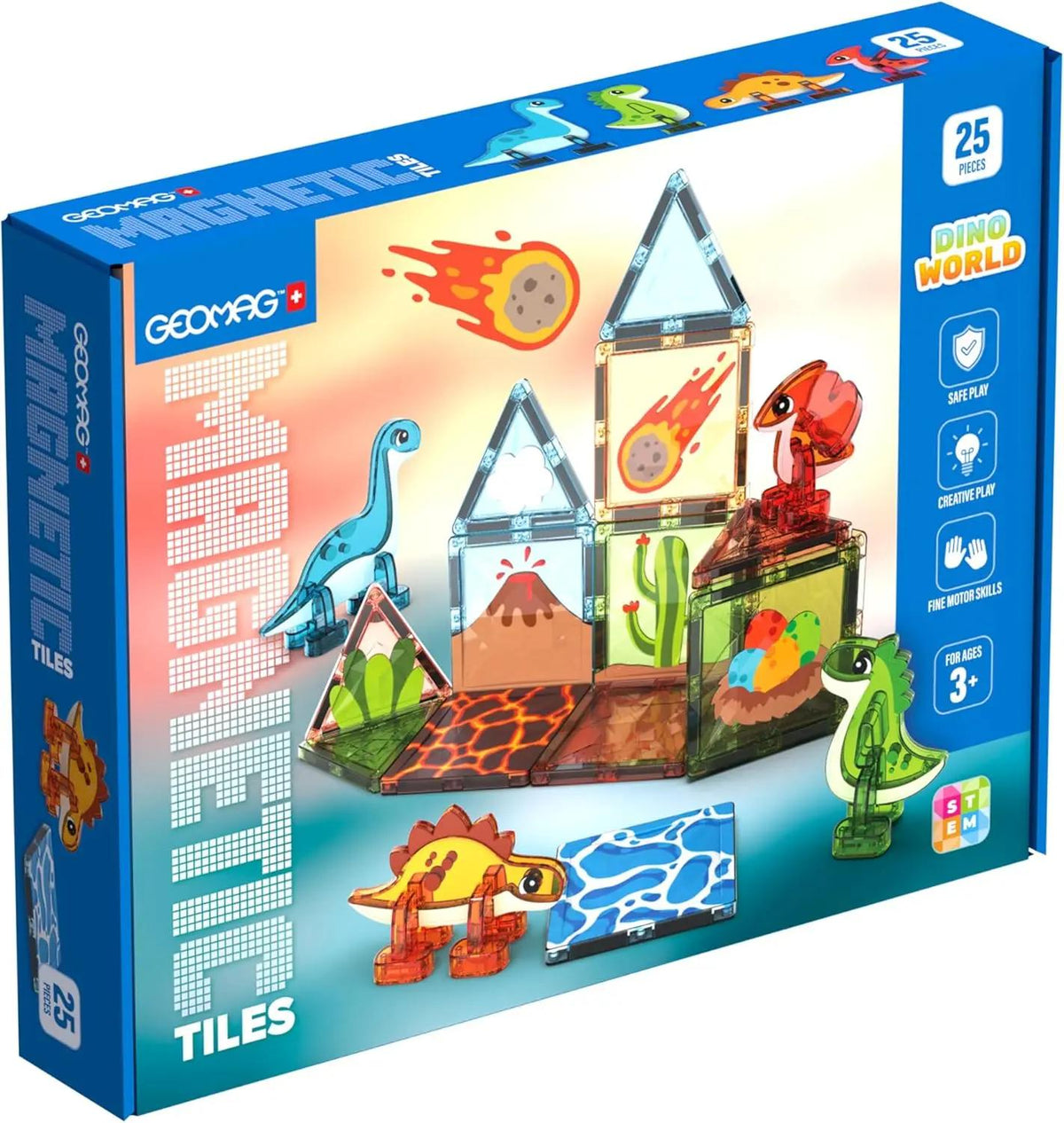 Magnetic Tiles Dino World 25-Piece Building Set for Toddlers and Kids