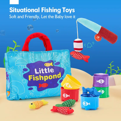 10-in-1 Toddler Fishing Set with Stacking Cups and Ocean Mat - 22 Pcs Montessori Toys