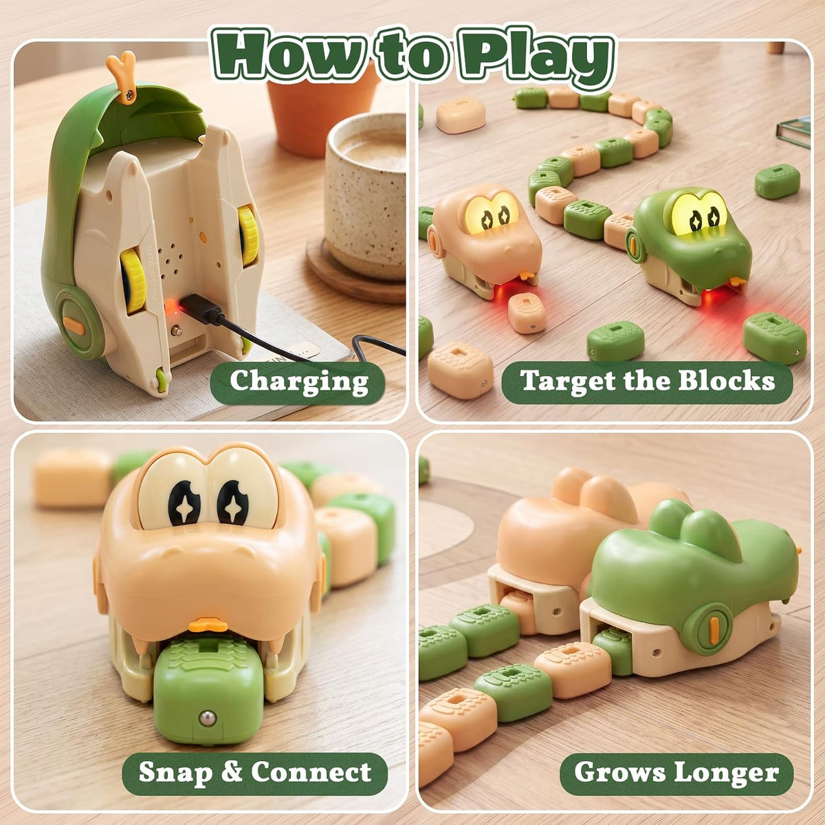 2-Pack Magnetic Snake Game, Remote Control Eating Snake Toys for Kids with Blocks