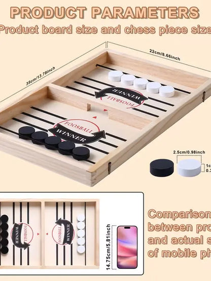 Fast Sling Puck Game - Fast-Paced Wooden Board Game for Family and Friends