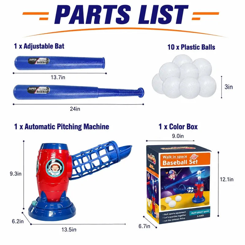 Automatic Baseball Pitching Machine with Bat and 10 Balls - Kids' Batting Practice Toy for Ages 3+