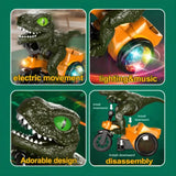Interactive Electric Dinosaur Tricycle Stunt Toy with Music and Colorful Rotating Lights