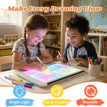 LED Drawing Board for Kids - Rechargeable Light-Up Tracing Board with Markers and RGB Glow Effect