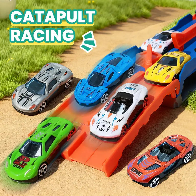 Dinosaur Transport Truck Toy for Toddlers with 12 Die-Cast Cars, 2-in-1 Transforming Dino Vehicle