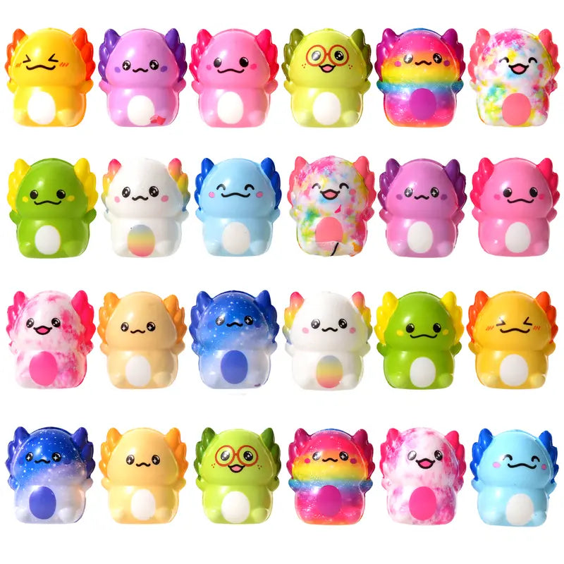24-Pack Kawaii Slow Rising Axolotl Squishies Toys - Soft Stretchy Sensory Fidget Pack