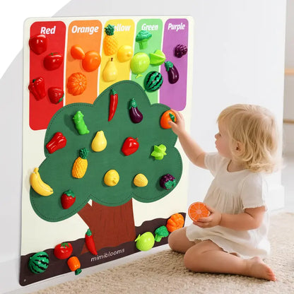 Play Food Set with Cutting Fruits and Felt Tree Mat - Interactive Toddler Kitchen Playset
