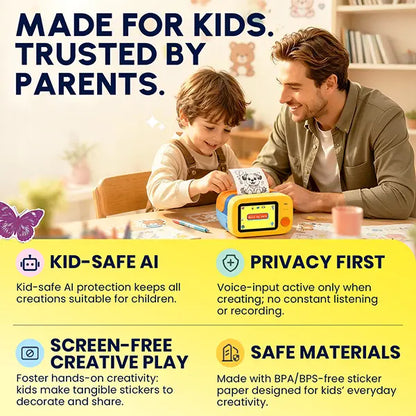 AI Voice-Powered Sticker Printer - Portable Inkless Design for Kids Ages 5+
