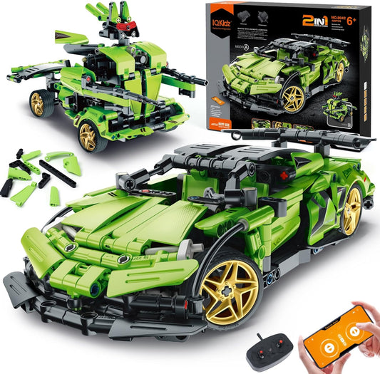 STEM Building Blocks Kit for Kids - 2 in 1 Remote Control Race Car and Robot Toy, 444 Pieces