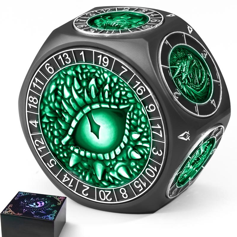 8-in-1 Heavyweight Metal Spinner Dice Set, 60mm Polyhedral Dice with 3D Monster Engravings