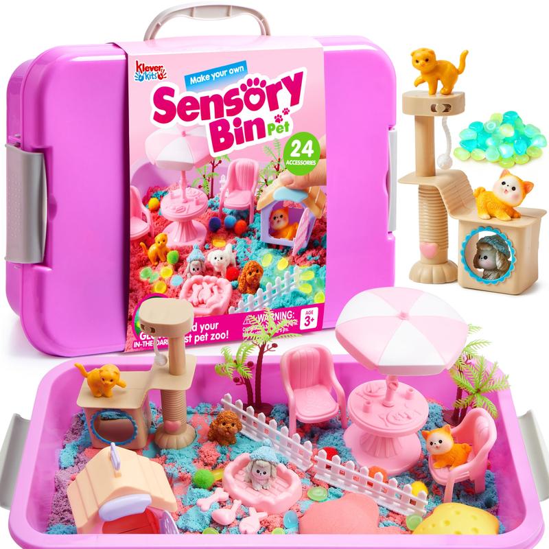 Construction Sensory Bin for Toddlers with Glow in The Dark Stones, Sandbox with Lid Castle Building Kit