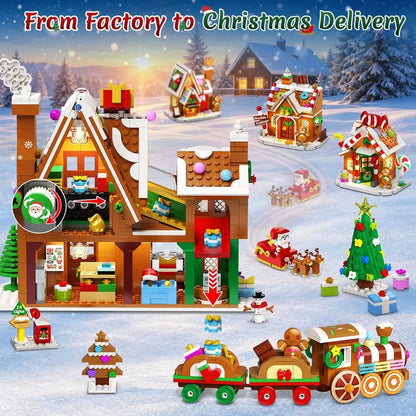 Advent Calendar 2026 Gingerbread House Mini Building Set with Lights, 24 Days Christmas Countdown Gift Factory Building Kit