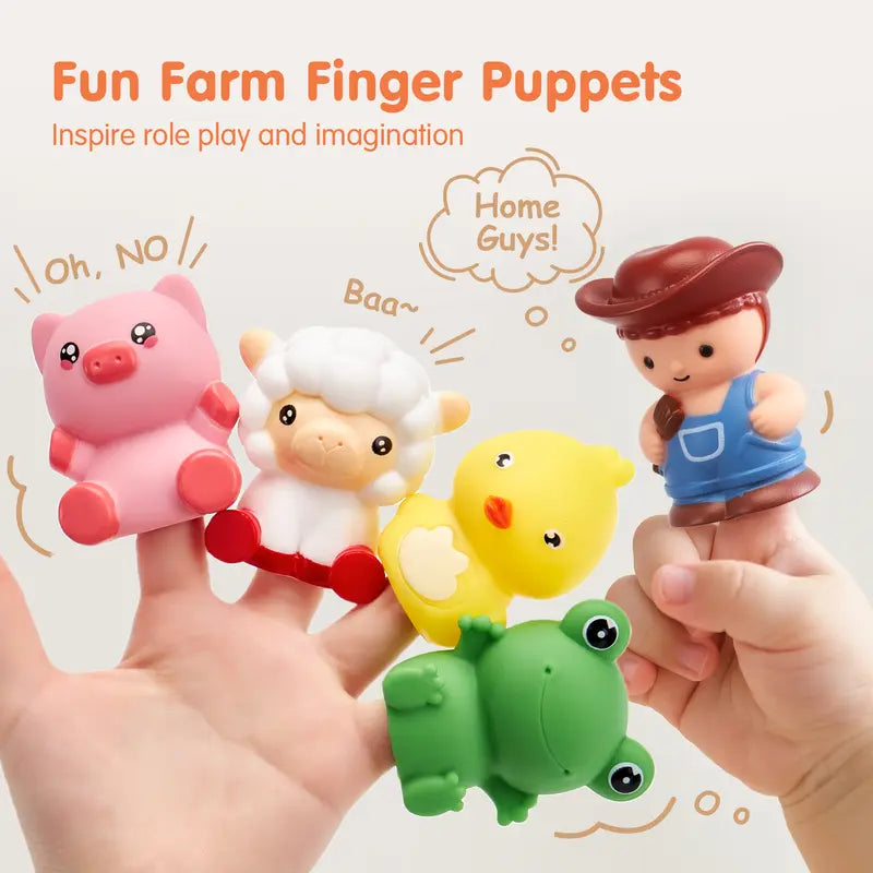 Montessori BPA-Free Farm Train Multi-Activity Playset with Animal Finger Puppets and Magnetic Blocks