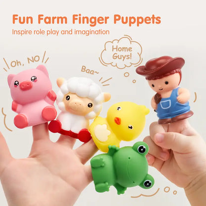 Montessori BPA-Free Farm Train Multi-Activity Playset with Animal Finger Puppets and Magnetic Blocks
