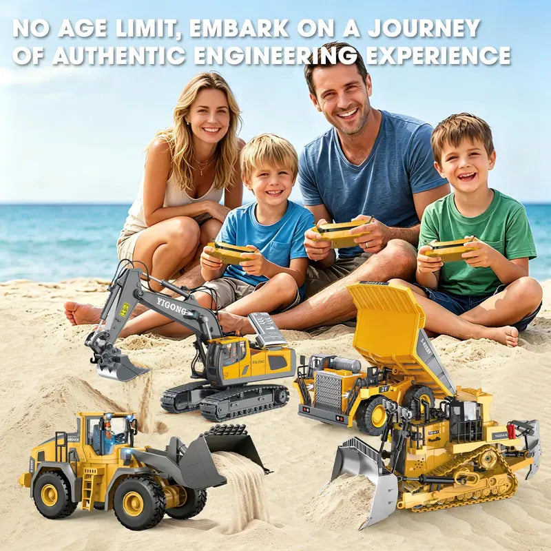 4-Pcs Remote Control Construction Vehicle Set - Metal Excavator, Loader, Dump Truck, Bulldozer