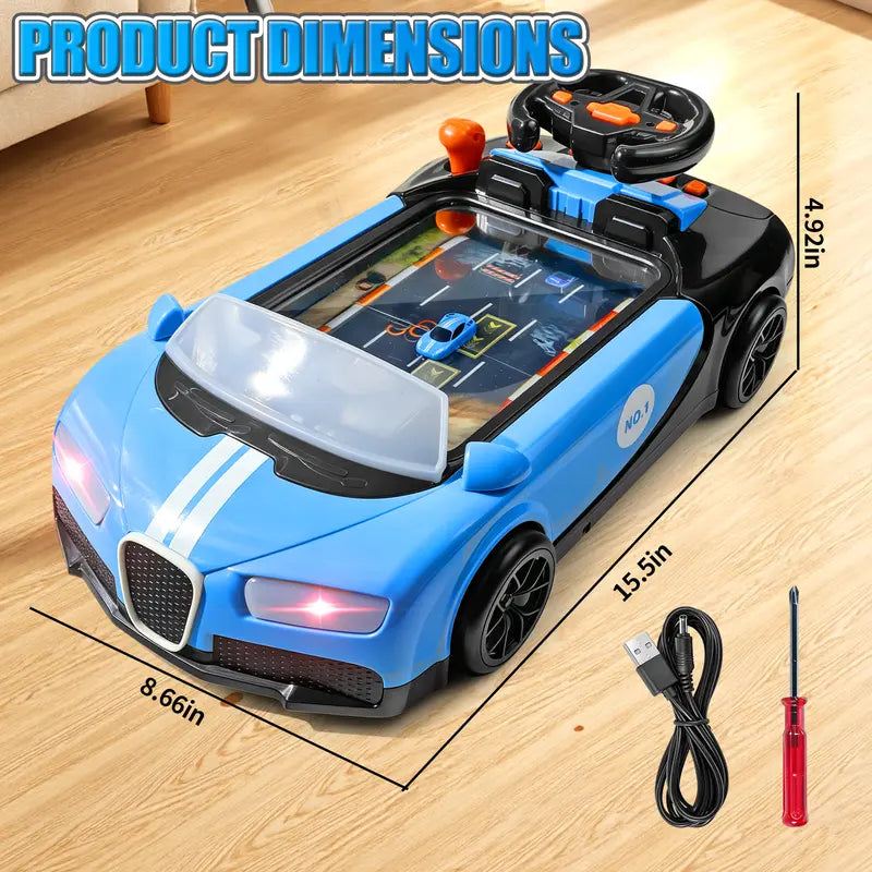 Kids Racing Steering Wheel Toy - Interactive Driving Simulator with Moving Road Track
