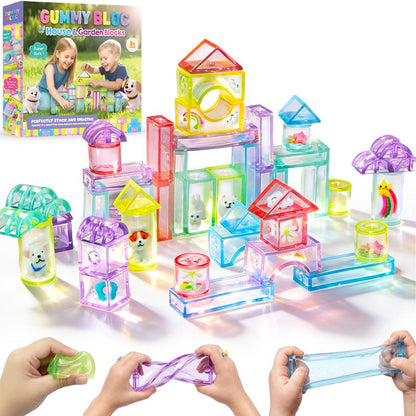 Gummy Building Blocks - Squishy Multi-color Stacking Sensory Toy for Early Learning and STEM