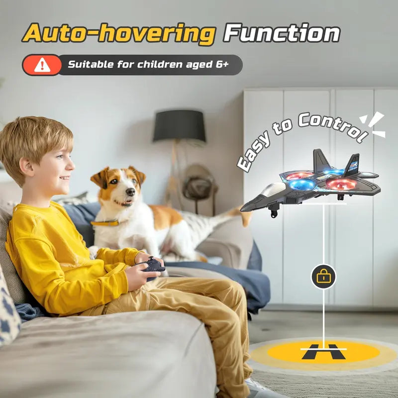 Unisex Kids RC Flying Fighter Jet Toy - Durable EVA Foam Remote Control Plane with LED Lights