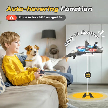 Unisex Kids RC Flying Fighter Jet Toy - Durable EVA Foam Remote Control Plane with LED Lights