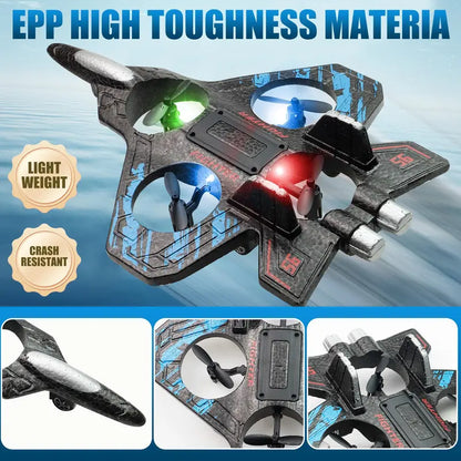Remote Control RC Fighter Jet Drone with 360° Flips, LED Lights and Vertical Takeoff