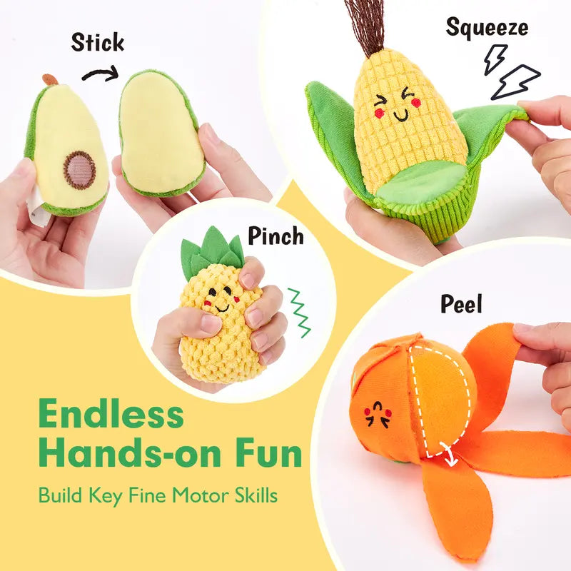 16Pcs Colorful Play Food Set - Crinkle and Rattle Montessori Learning Toys for Infants 6-12 Months