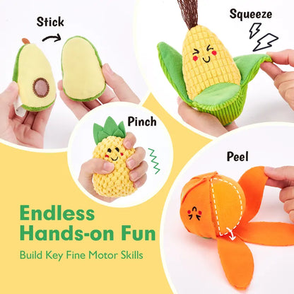16Pcs Colorful Play Food Set - Crinkle and Rattle Montessori Learning Toys for Infants 6-12 Months
