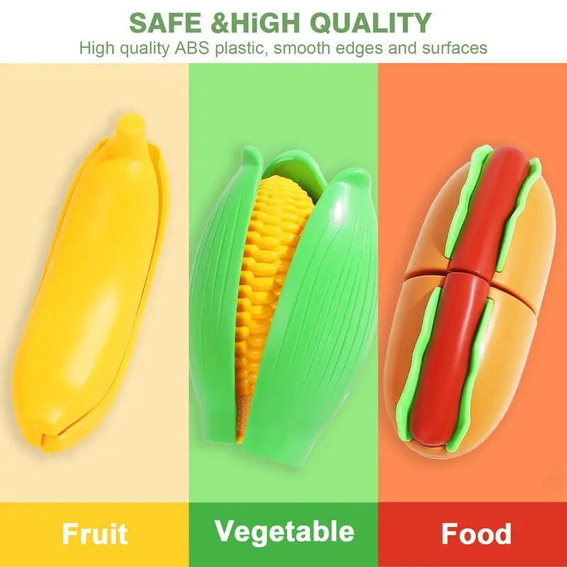 Unisex BPA-Free ABS Plastic Toddler Kitchen & Food Toys, 100-Pcs Nontoxic Fruit & Vegetable Cutting Set