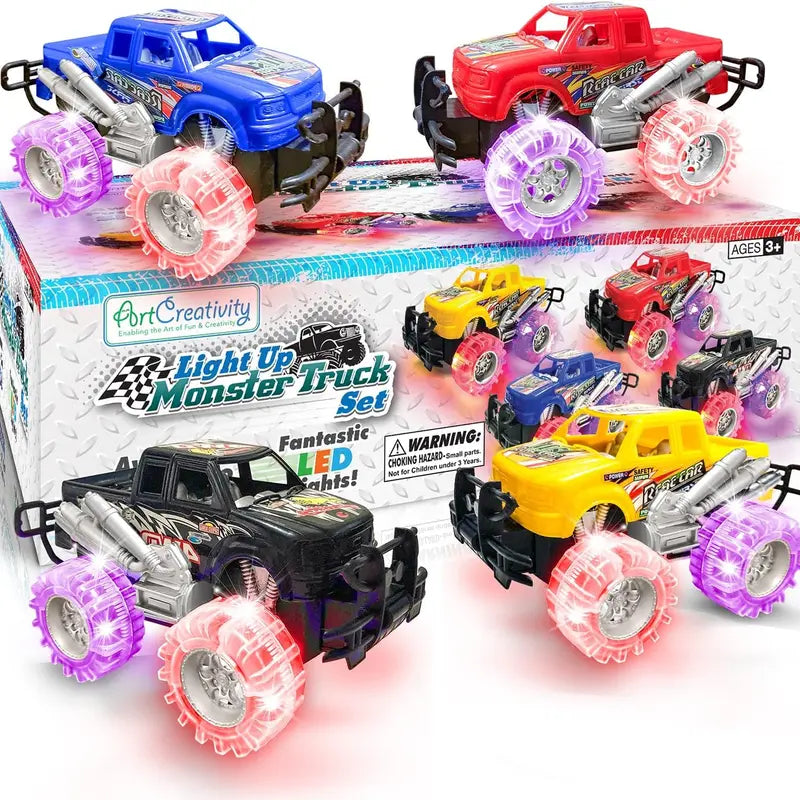 Realistic 6-inch LED Light-Up Monster Truck Playset - Rugged Design, 2-Pack