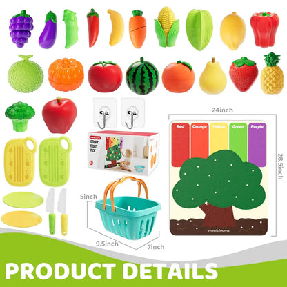 Play Food Set with Cutting Fruits and Felt Tree Mat - Interactive Toddler Kitchen Playset