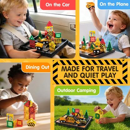 38 PCS Magnetic Tiles Road Toppers Set with Cars for Kids Ages 3-7, STEM Building Toys