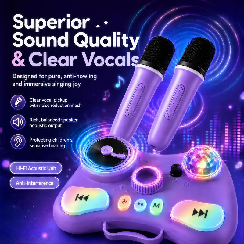 Kids Standing Karaoke Machine with 2 Microphones, Disco Lights, and Adjustable Stand