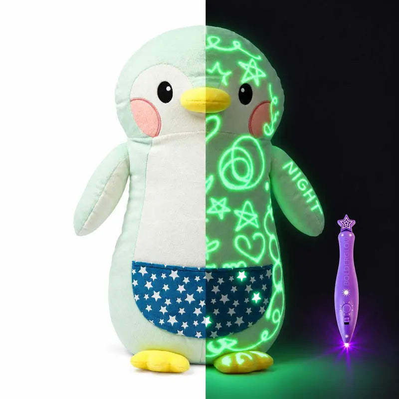Large Glow-in-The-Dark Plush with Light Pen - Soft Cuddly Toy for Kids to Draw with Light