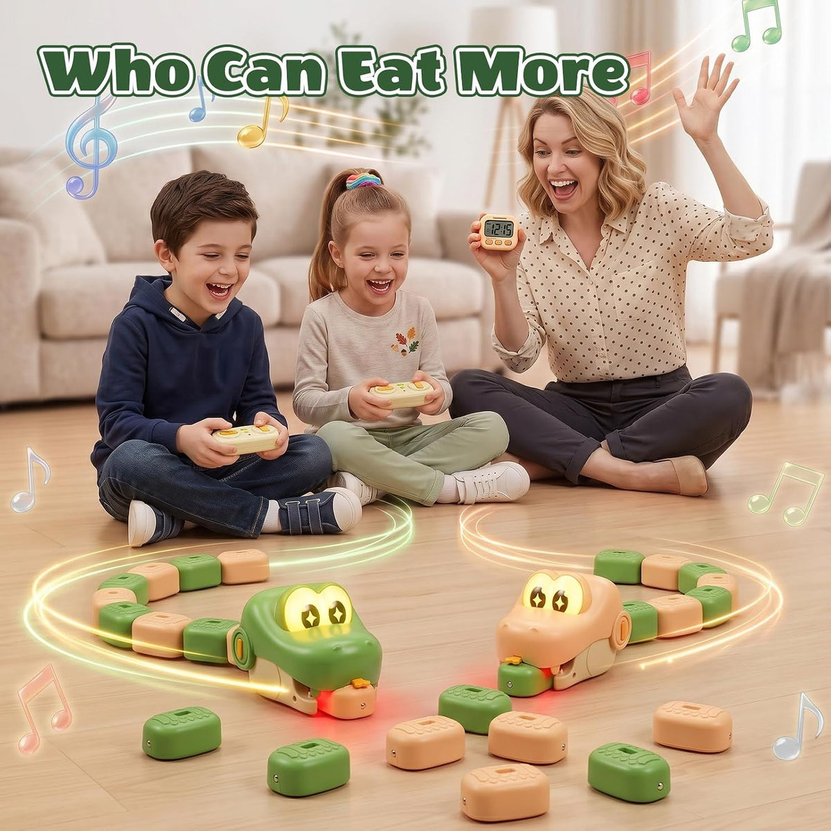 2-Pack Magnetic Snake Game, Remote Control Eating Snake Toys for Kids with Blocks