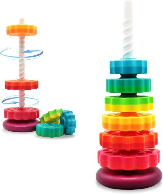 Educational Spinning Stacking Toy - Rainbow Sensory Learning Rings for Toddlers 1-3