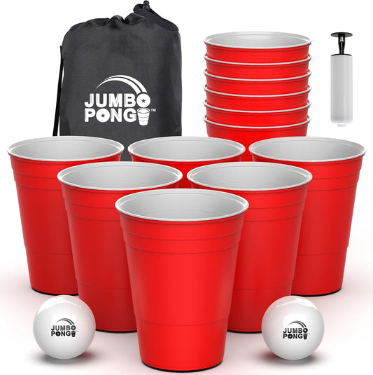 Giant Yard Pong Outdoor Game Set - Durable Buckets with Indoor/Outdoor Balls and Pump