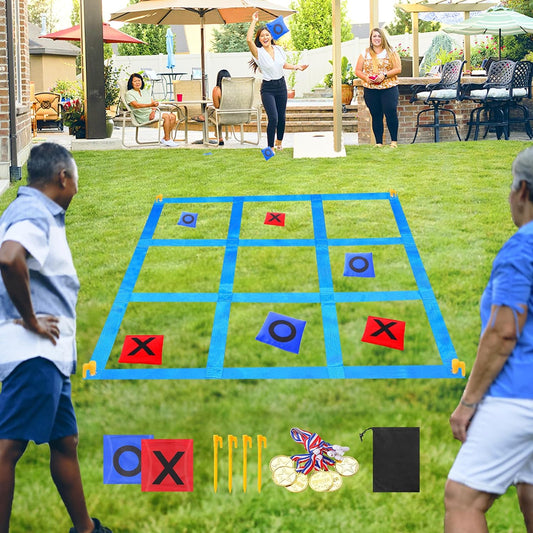 Outdoor Giant Tic Tac Toe Bean Bag Toss Game for Kids and Adults, Large Lawn Yard Carnival Set