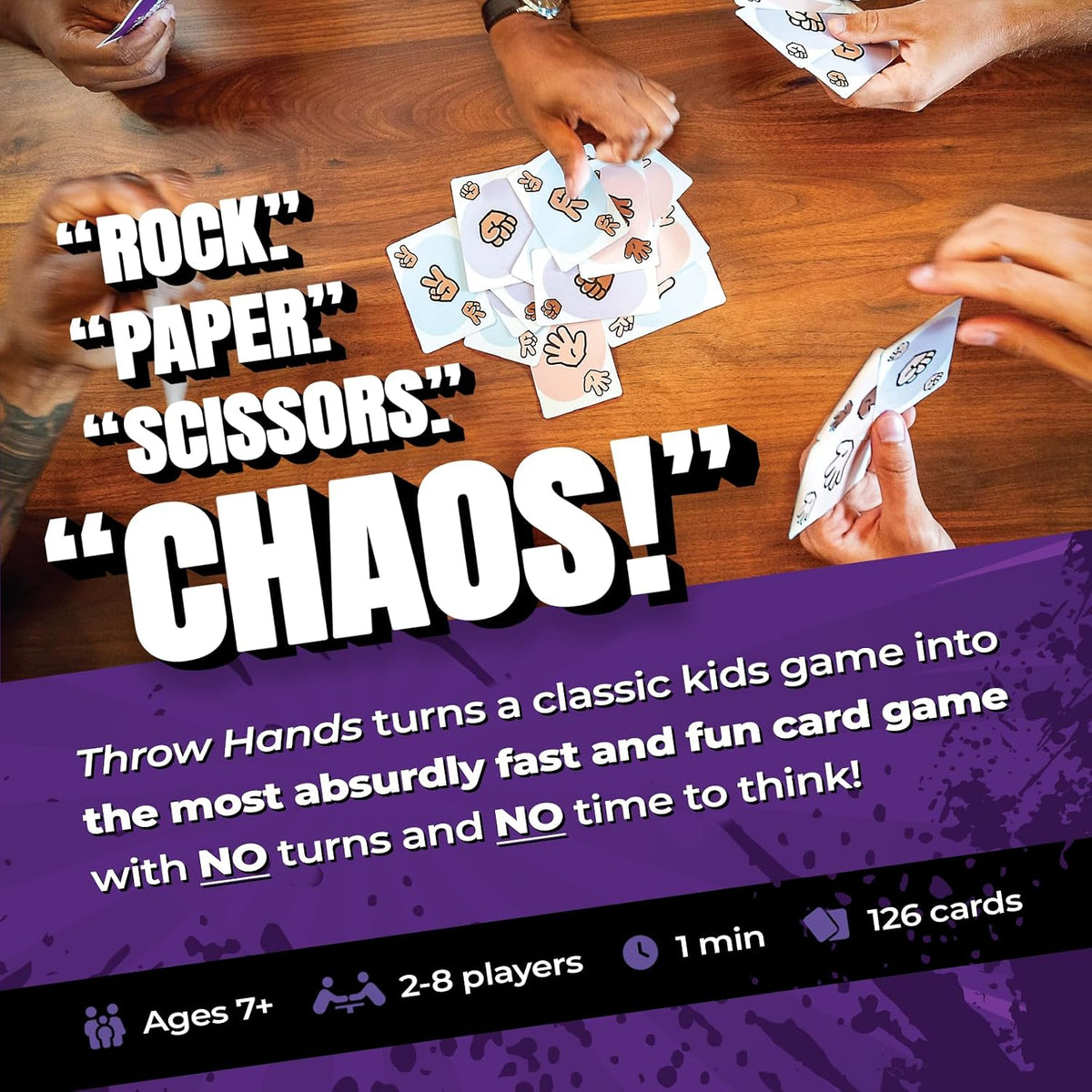 Rock Paper Scissors Card Game - Fast-Paced Party Game for 2-8 Players, Ages 7+