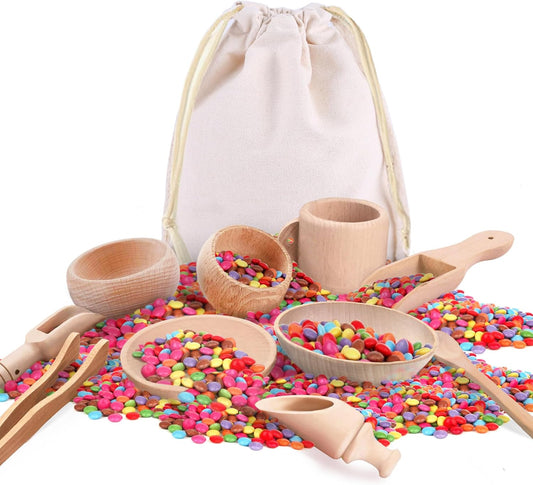 10 Pcs Wooden Sensory Bin Tools for Toddlers, Montessori Learning Toys for Fine Motor Skills