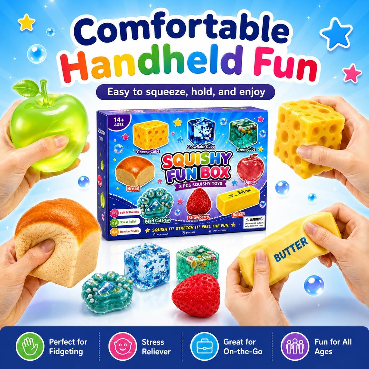 8PCS Squishy Box Mystery Fun Set, Malt Sugar Slow Rebound Stress Relief Toys for Adults